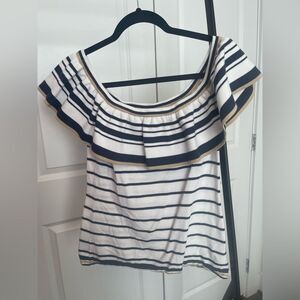 Lilly Pulitzer White, Navy and Gold Striped Sweater Top - Medium